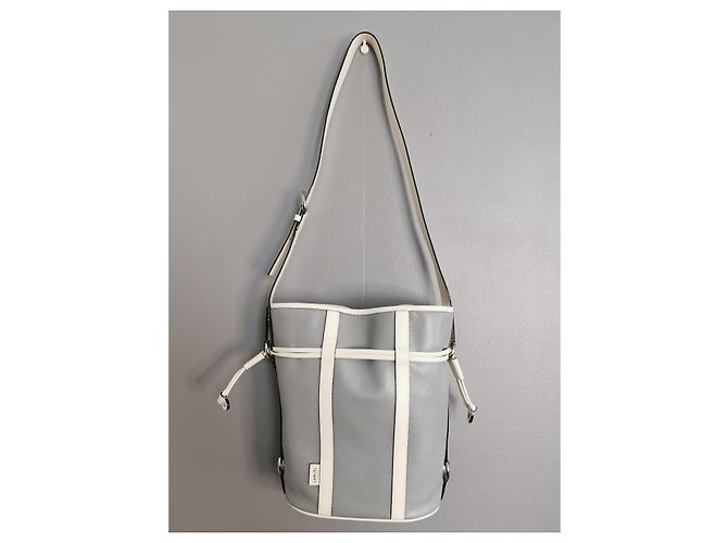 Elsa Sellier Borsa a secchiello Lancel MM ELSA in pelle blu e bianca Bianco Grigio Silver hardware - vista 6