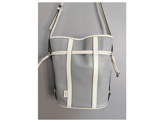 Elsa Sellier Borsa a secchiello Lancel MM ELSA in pelle blu e bianca Bianco Grigio Silver hardware - vista 7