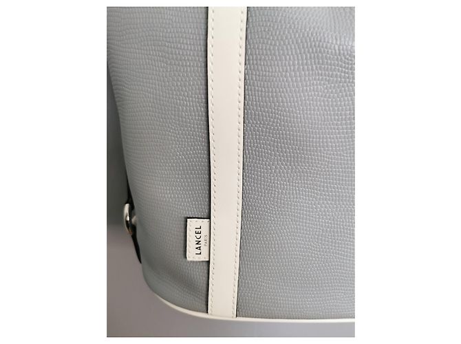 Elsa Sellier Borsa a secchiello Lancel MM ELSA in pelle blu e bianca Bianco Grigio Silver hardware - vista 8