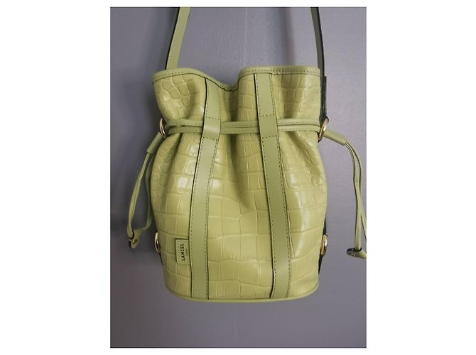 Elsa Sellier Bolsa saco Lancel Elsa PM em couro verde com estampa de crocodilo Verde claro Gold hardware - vista 11