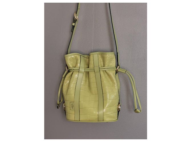Elsa Sellier Bolsa saco Lancel Elsa PM em couro verde com estampa de crocodilo Verde claro Gold hardware - vista 17