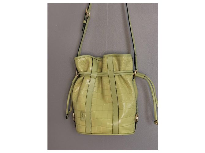 Elsa Sellier Bolsa saco Lancel Elsa PM em couro verde com estampa de crocodilo Verde claro Gold hardware - vista 3
