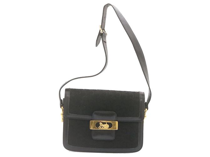 Céline CELINE C Macadam Carrozza Carrozza Borsa A Tracolla Tela Nero Oro Auth am1471g D'oro - vista 13