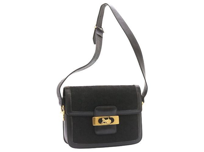 Céline CELINE C Macadam Carrozza Carrozza Borsa A Tracolla Tela Nero Oro Auth am1471g D'oro - vista 19