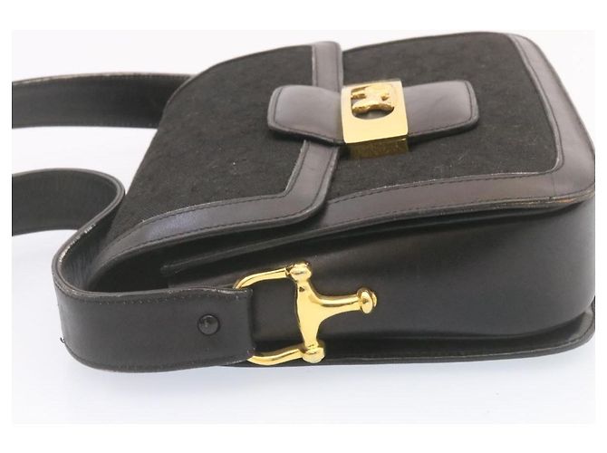 Céline CELINE C Macadam Carrozza Carrozza Borsa A Tracolla Tela Nero Oro Auth am1471g D'oro - vista 3