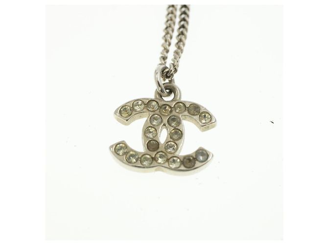 CHANEL Collana con ciondolo COCO Mark Silver CC Auth am163B Argento - vista 4