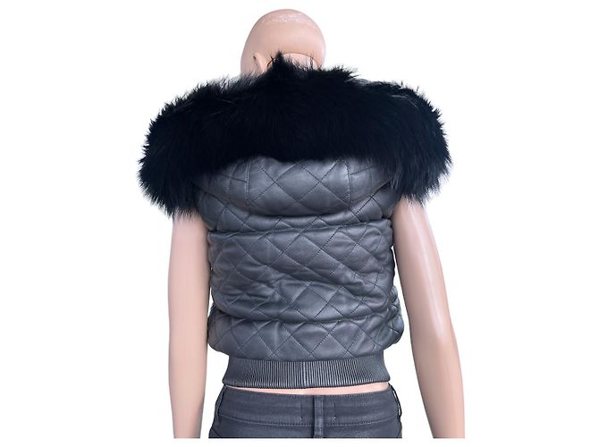 Chaleco Philipp Plein de cuero negro con capucha XS - vista 2