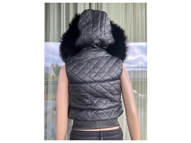 Chaleco Philipp Plein de cuero negro con capucha XS - vista 3