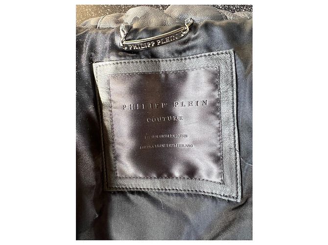 Chaleco Philipp Plein de cuero negro con capucha XS - vista 5