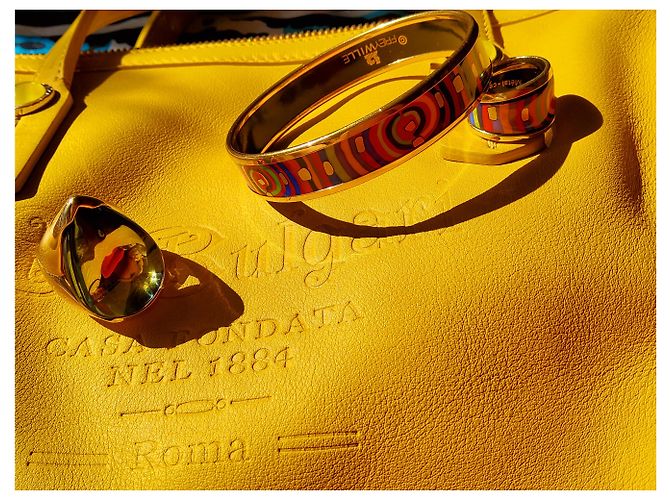 Borsa a mano Bulgari Foundation gialla in pelle Giallo - vista 28