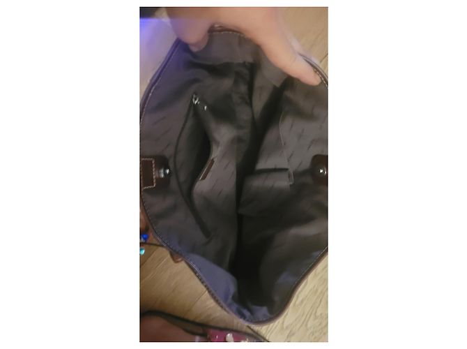 Borsa Lancel tote bag blu scuro e marrone pelle e tela - vista 11