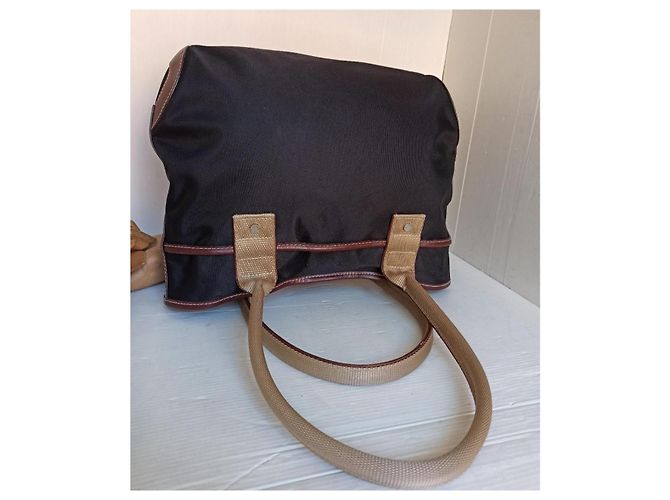Borsa Lancel tote bag blu scuro e marrone pelle e tela - vista 3