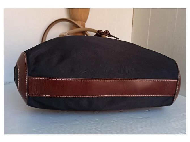 Borsa Lancel tote bag blu scuro e marrone pelle e tela - vista 4