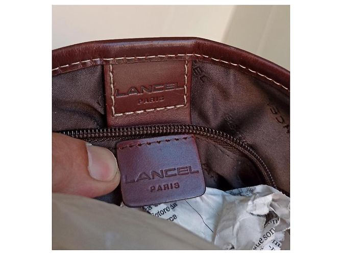 Borsa Lancel tote bag blu scuro e marrone pelle e tela - vista 5