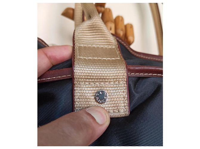 Borsa Lancel tote bag blu scuro e marrone pelle e tela - vista 7