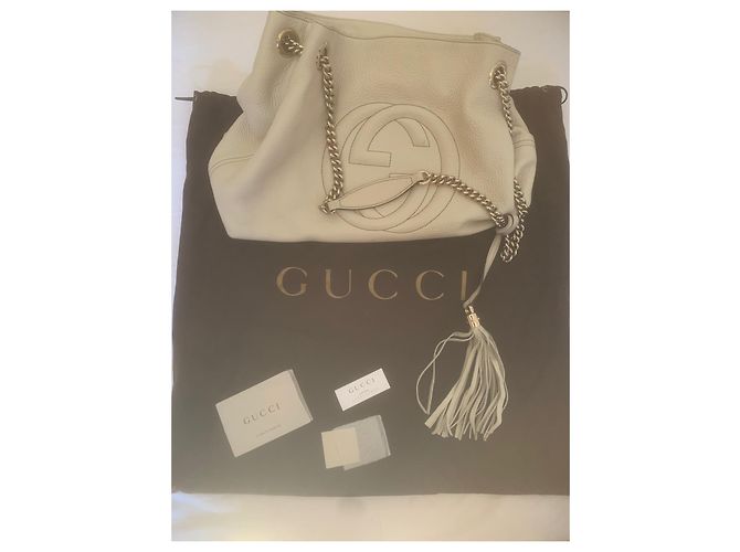 Bolso tote Gucci Soho en cuero granulado blanco - vista 4