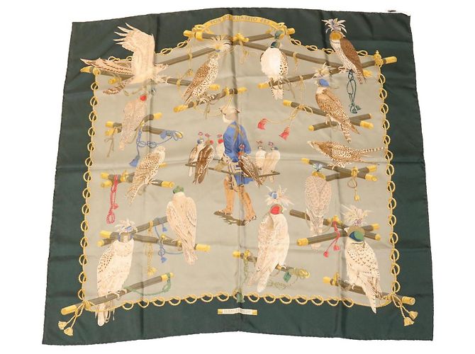Hermès HERMES CARRE90 Sciarpa ""LES OISEAUX DU ROY"" Seta Verde Auth am2547g - vista 11
