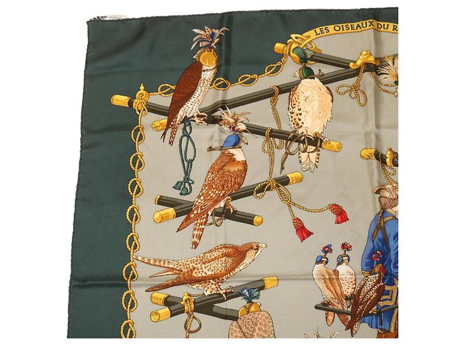Hermès HERMES CARRE90 Sciarpa ""LES OISEAUX DU ROY"" Seta Verde Auth am2547g - vista 2