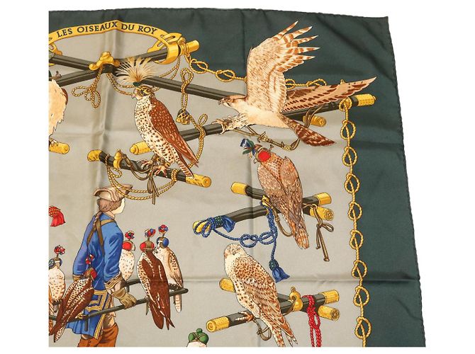 Hermès HERMES CARRE90 Sciarpa ""LES OISEAUX DU ROY"" Seta Verde Auth am2547g - vista 3