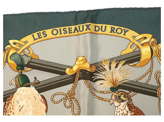 Hermès HERMES CARRE90 Sciarpa ""LES OISEAUX DU ROY"" Seta Verde Auth am2547g - vista 6