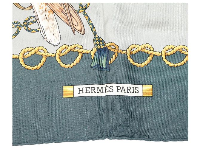 Hermès HERMES CARRE90 Sciarpa ""LES OISEAUX DU ROY"" Seta Verde Auth am2547g - vista 7