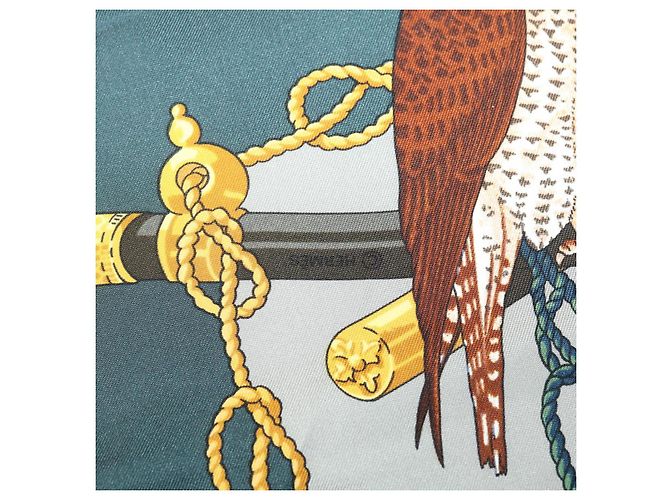 Hermès HERMES CARRE90 Sciarpa ""LES OISEAUX DU ROY"" Seta Verde Auth am2547g - vista 8