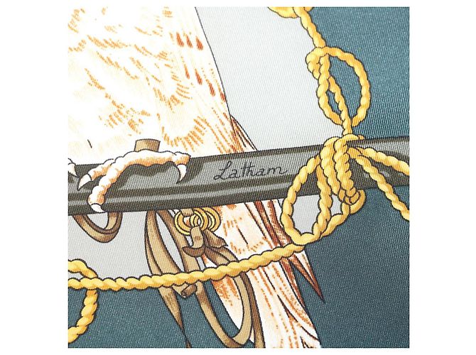 Hermès HERMES CARRE90 Sciarpa ""LES OISEAUX DU ROY"" Seta Verde Auth am2547g - vista 9
