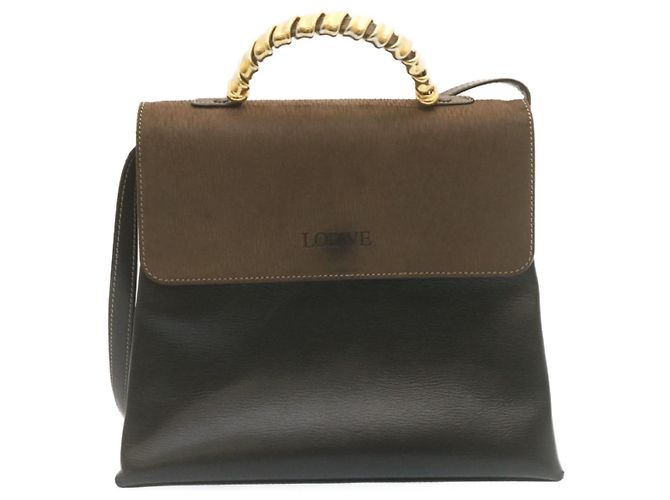 LOEWE Twist handle Velazquez Sac à main Cuir 2façon Noir Marron Auth am2237g - vue 13