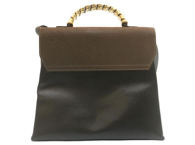 LOEWE Twist handle Velazquez Sac à main Cuir 2façon Noir Marron Auth am2237g - vue 2