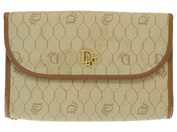 Christian Dior Borsa a tracolla con catena a nido d'ape Tela Beige Auth am2250g - vista 13