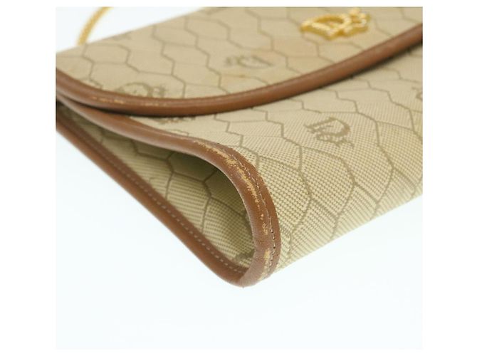 Christian Dior Borsa a tracolla con catena a nido d'ape Tela Beige Auth am2250g - vista 14