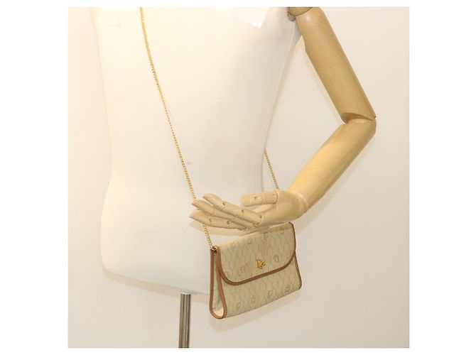 Christian Dior Borsa a tracolla con catena a nido d'ape Tela Beige Auth am2250g - vista 19