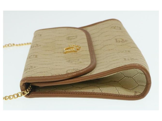 Christian Dior Borsa a tracolla con catena a nido d'ape Tela Beige Auth am2250g - vista 3