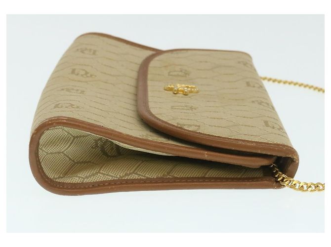 Christian Dior Borsa a tracolla con catena a nido d'ape Tela Beige Auth am2250g - vista 4