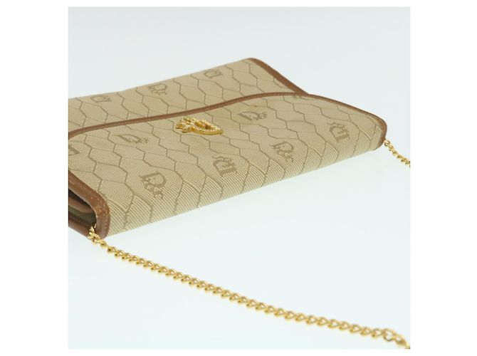 Christian Dior Borsa a tracolla con catena a nido d'ape Tela Beige Auth am2250g - vista 6