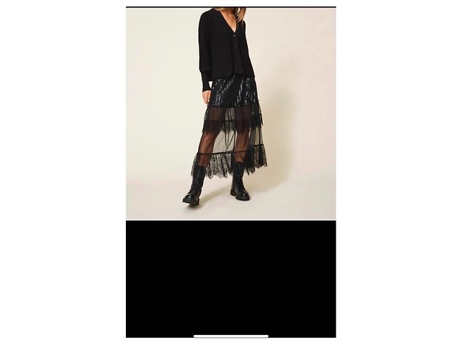 Gonna lunga nera in pizzo e paillettes Twin Set Nero - vista 2