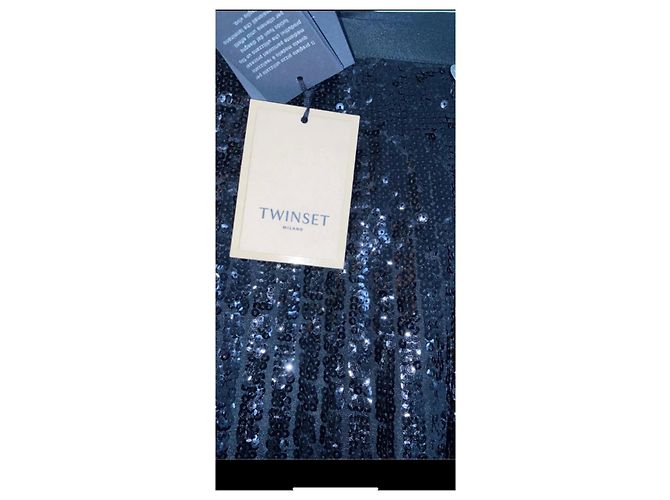 Gonna lunga nera in pizzo e paillettes Twin Set Nero - vista 3