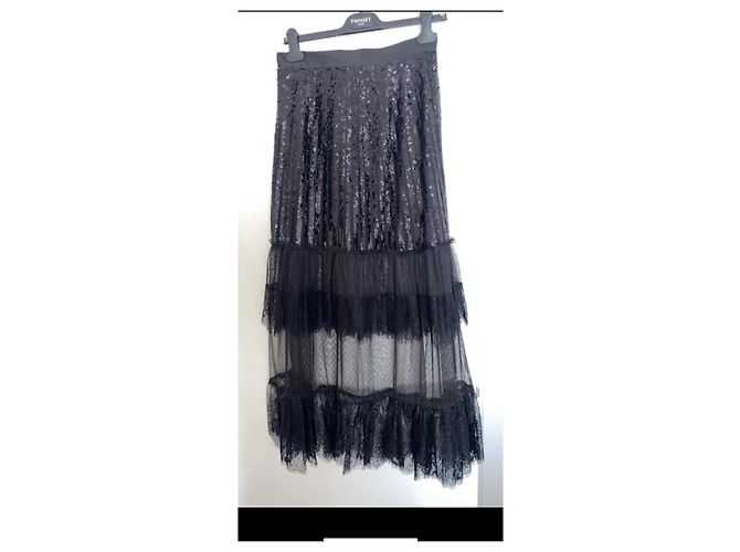 Gonna lunga nera in pizzo e paillettes Twin Set Nero - vista 5