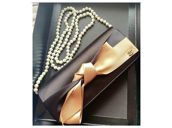 Borsa da sera Chanel seta raso nero beige - vista 11