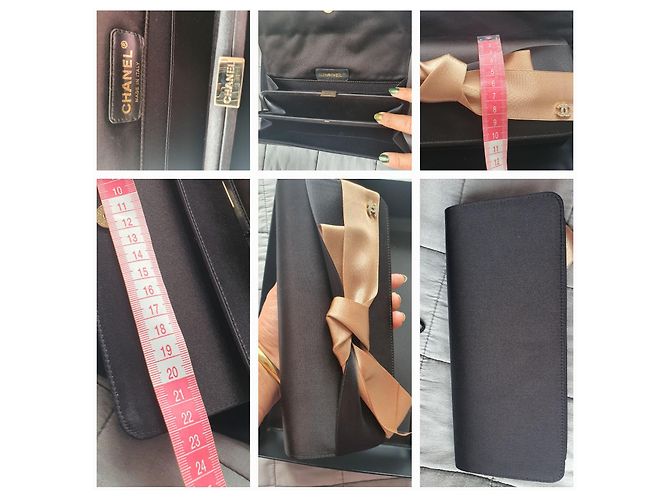 Borsa da sera Chanel seta raso nero beige - vista 6
