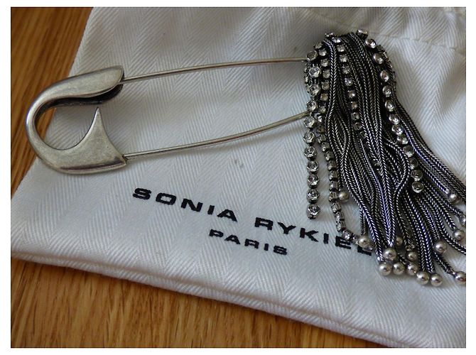 Broche Sonia Rykiel Río de metal y vidrio Plata - vista 2