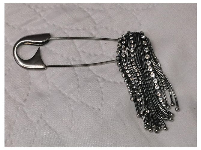 Broche Sonia Rykiel Río de metal y vidrio Plata - vista 3