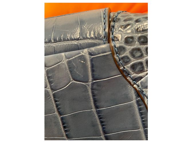 Borsa a mano Lancel Adjani in pelle di coccodrillo blu - vista 10
