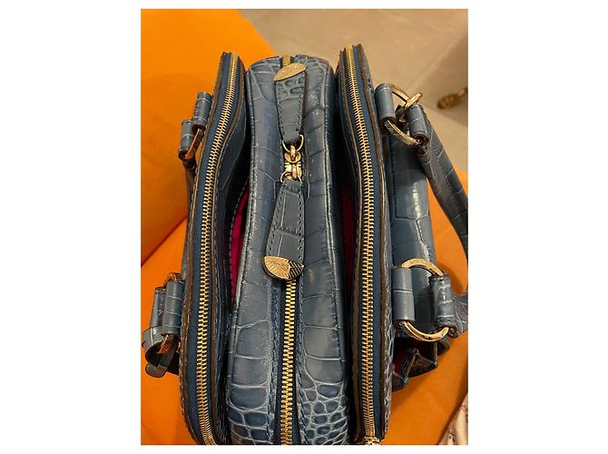 Borsa a mano Lancel Adjani in pelle di coccodrillo blu - vista 11