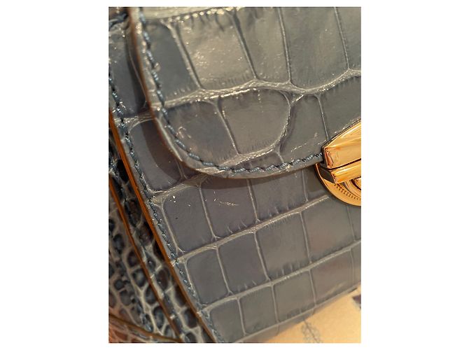 Borsa a mano Lancel Adjani in pelle di coccodrillo blu - vista 12
