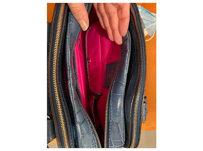 Borsa a mano Lancel Adjani in pelle di coccodrillo blu - vista 13
