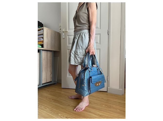 Borsa a mano Lancel Adjani in pelle di coccodrillo blu - vista 2