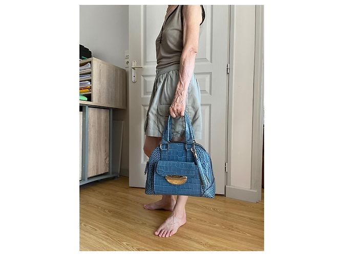 Borsa a mano Lancel Adjani in pelle di coccodrillo blu - vista 3