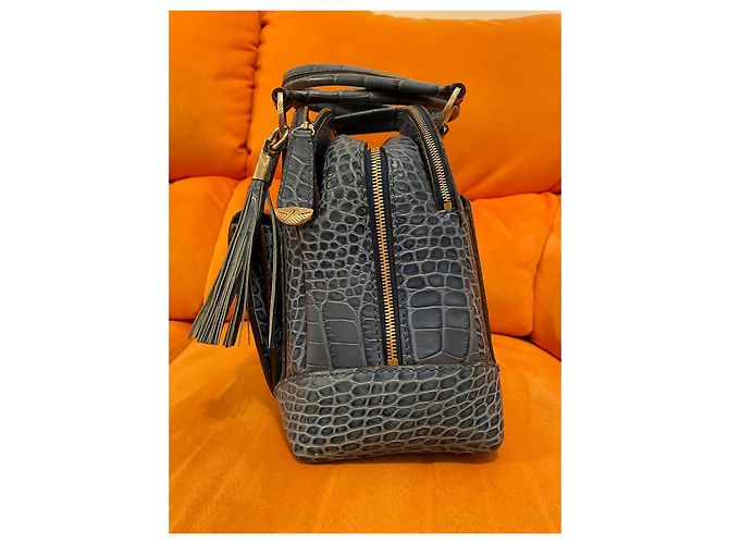 Borsa a mano Lancel Adjani in pelle di coccodrillo blu - vista 4