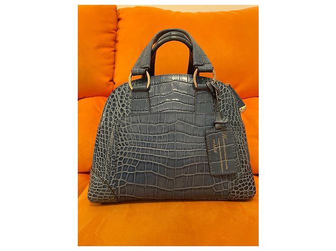Borsa a mano Lancel Adjani in pelle di coccodrillo blu - vista 5